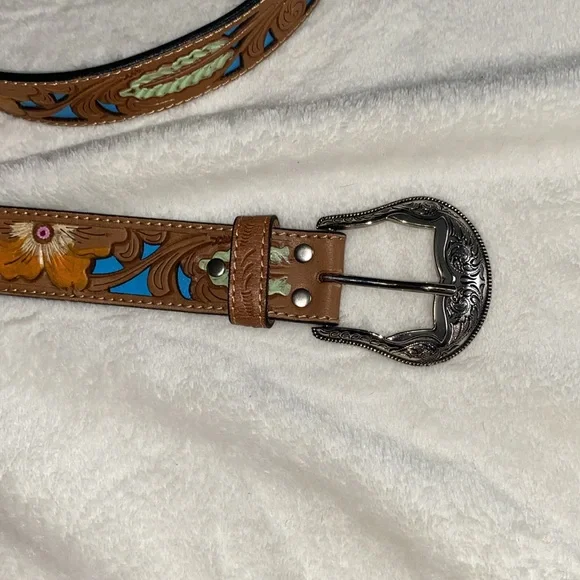 Ariat Brown Leather Belt with Floral Design - Picture 4 of 5